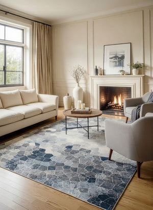 HomeRoots 2' Navy Blue Cobblestone Pattern Runner Rug - Elegant, Durable Design for High-Traffic Spaces 7' x 10' 390253