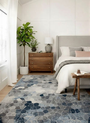 HomeRoots 2' Navy Blue Cobblestone Pattern Runner Rug - Elegant, Durable Design for High-Traffic Spaces 7' x 10' 390253