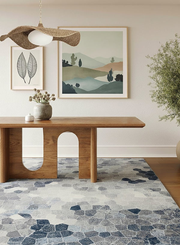 HomeRoots 2' Navy Blue Cobblestone Pattern Runner Rug - Elegant, Durable Design for High-Traffic Spaces 7' x 10' 390253