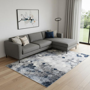 HomeRoots 2' Navy Blue Cobblestone Pattern Runner Rug - Elegant, Durable Design for High-Traffic Spaces 7' x 10' 390253