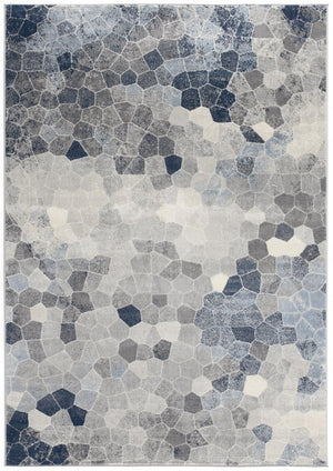 HomeRoots 2' Navy Blue Cobblestone Pattern Runner Rug - Elegant, Durable Design for High-Traffic Spaces 8' x 11' 390254