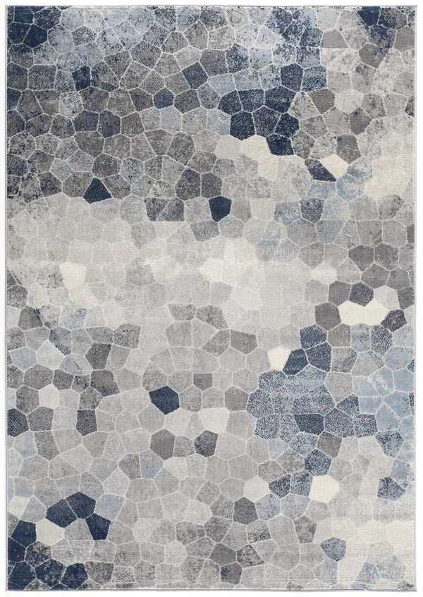 HomeRoots 2' Navy Blue Cobblestone Pattern Runner Rug - Elegant, Durable Design for High-Traffic Spaces 8' x 11' 390254