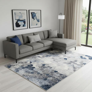 HomeRoots 2' Navy Blue Cobblestone Pattern Runner Rug - Elegant, Durable Design for High-Traffic Spaces 8' x 11' 390254