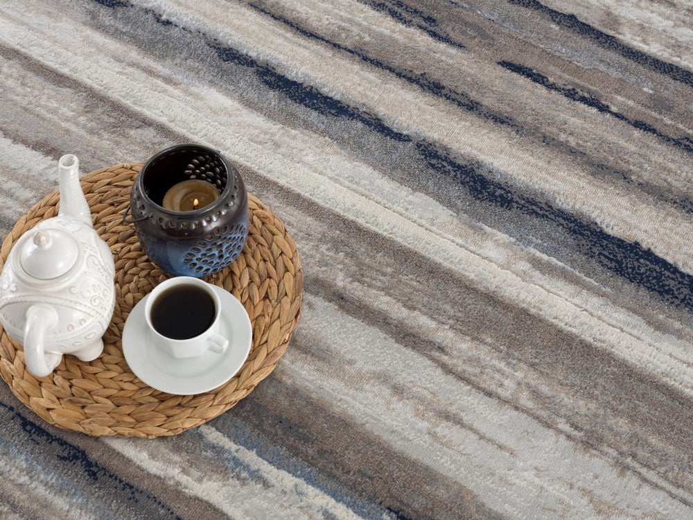 Homeroots 2' X 13' Blue And Beige Distressed Stripes Runner Rug  Polypropylene 390272