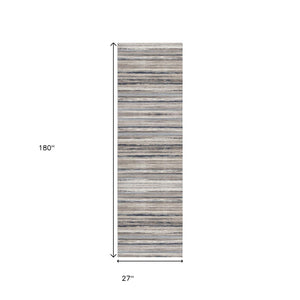 HomeRoots 2' Striking Blue and Beige Distressed Stripes Runner Rug - Modern Style for Hallways and Entryways 2'x 15' 390273