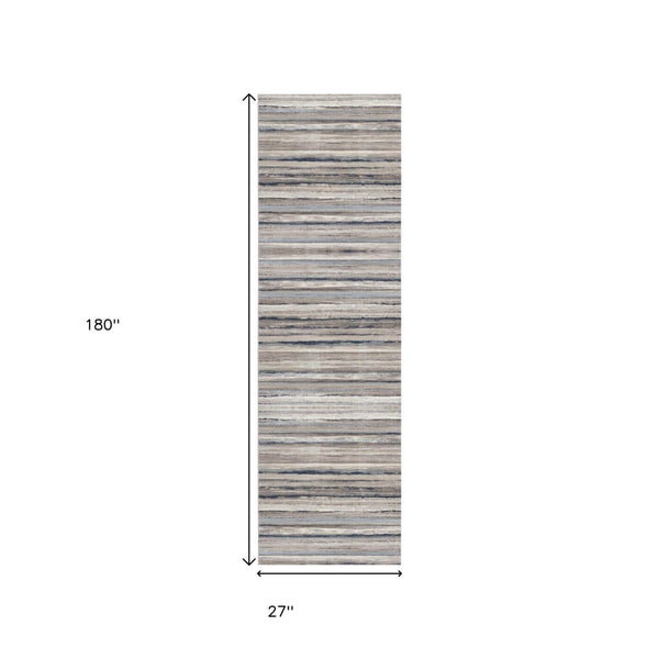 HomeRoots 2' Striking Blue and Beige Distressed Stripes Runner Rug - Modern Style for Hallways and Entryways 2'x 15' 390273