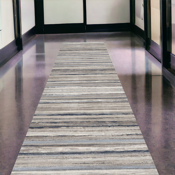 Homeroots 2' X 20' Blue And Beige Distressed Stripes Runner Rug  Polypropylene 390275