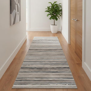 HomeRoots 2' Striking Blue and Beige Distressed Stripes Runner Rug - Modern Style for Hallways and Entryways 2' x 20' 390275