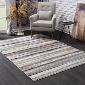 Homeroots 4' X 6' Blue And Beige Distressed Stripes Area Rug  Polypropylene 390281