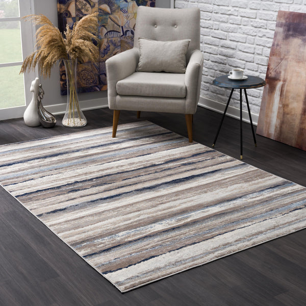 Homeroots 4' X 6' Blue And Beige Distressed Stripes Area Rug  Polypropylene 390281