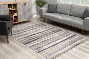 Homeroots 4' X 6' Blue And Beige Distressed Stripes Area Rug  Polypropylene 390281