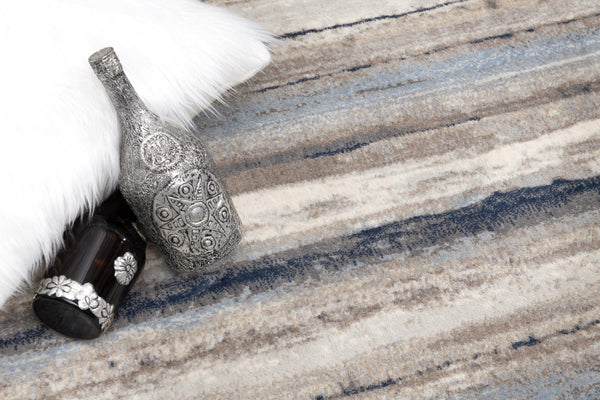 Homeroots 5' X 8' Blue And Beige Distressed Stripes Area Rug  Polypropylene 390282