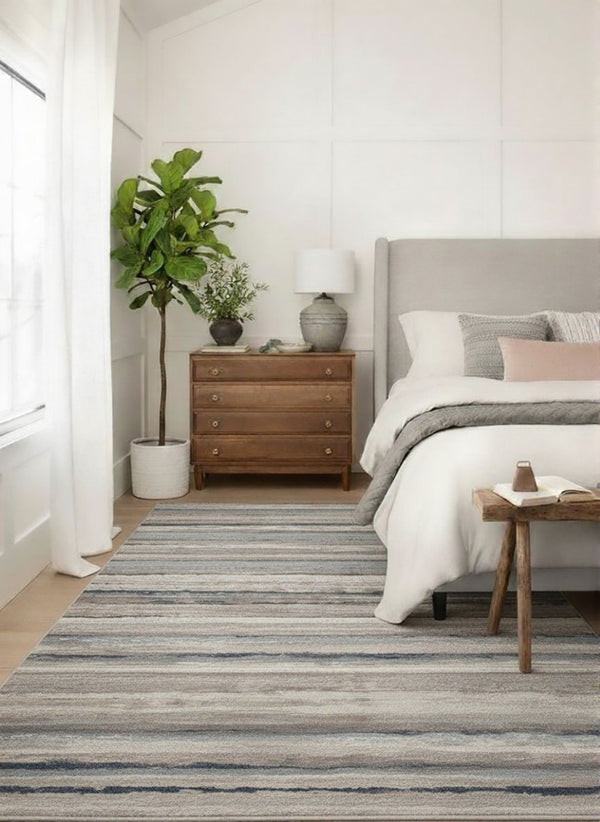HomeRoots 2' Striking Blue and Beige Distressed Stripes Runner Rug - Modern Style for Hallways and Entryways 5' x 8' 390282