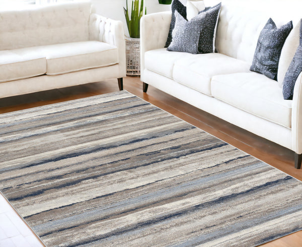 Homeroots 5' X 8' Blue And Beige Distressed Stripes Area Rug  Polypropylene 390282