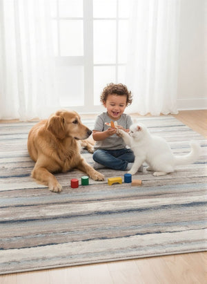 HomeRoots 2' Striking Blue and Beige Distressed Stripes Runner Rug - Modern Style for Hallways and Entryways 5' x 8' 390282