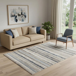 HomeRoots 2' Striking Blue and Beige Distressed Stripes Runner Rug - Modern Style for Hallways and Entryways 5' x 8' 390282