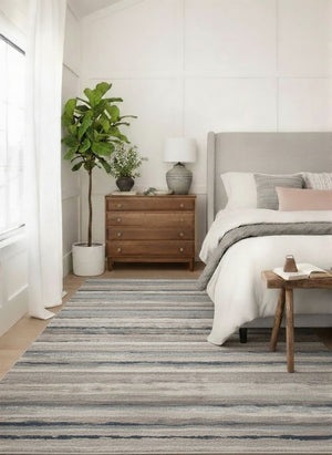 HomeRoots 2' Striking Blue and Beige Distressed Stripes Runner Rug - Modern Style for Hallways and Entryways 8' x 11' 390283