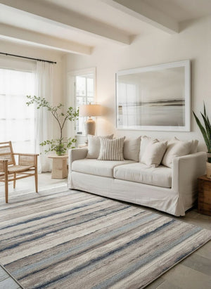HomeRoots 2' Striking Blue and Beige Distressed Stripes Runner Rug - Modern Style for Hallways and Entryways 8' x 11' 390283