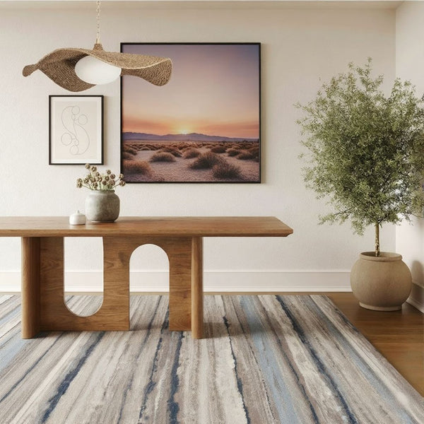 HomeRoots 2' Striking Blue and Beige Distressed Stripes Runner Rug - Modern Style for Hallways and Entryways 8' x 11' 390283