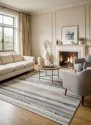 HomeRoots 2' Striking Blue and Beige Distressed Stripes Runner Rug - Modern Style for Hallways and Entryways 8' x 11' 390283