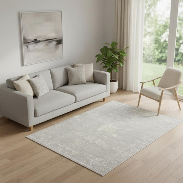 HomeRoots 20' Grey Abstract Runner Rug - Modern Design for Hallways, Entryways & Living Spaces, Stain Resistant 5' x 8' 390296