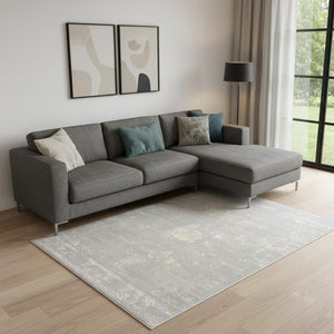 HomeRoots 20' Grey Abstract Runner Rug - Modern Design for Hallways, Entryways & Living Spaces, Stain Resistant 8' x 11' 390297