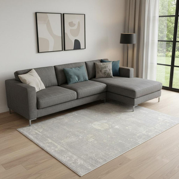 HomeRoots 20' Grey Abstract Runner Rug - Modern Design for Hallways, Entryways & Living Spaces, Stain Resistant 8' x 11' 390297