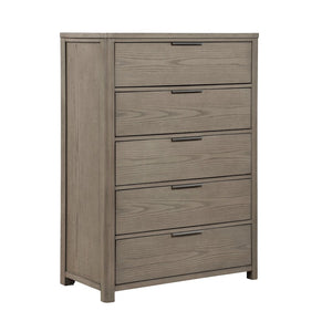 English Elm Contemporary Five Drawer Chest with Dovetail Joinery Oak Veneer Light Gray Bedroom Storage B011P435304