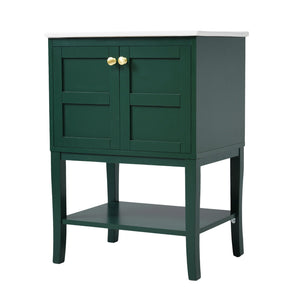 English Elm 24'' Retro Green Bathroom Vanity with Glossy Resin Basin, Solid Wood Feet, Soft-Close Doors, Ample Storage, Metal Handles (Modern) WF324870AAF