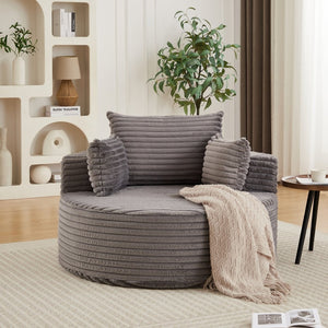 English Elm 50"l Corduroy Oversized Sleeper Chair with Neck Pillow Support for Lounge or Bedroom Grey W834P405864