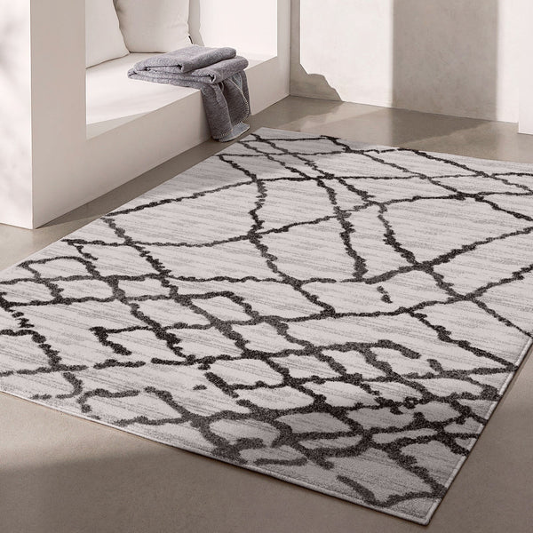 Homeroots 8' X 11' Gray And Black Modern Abstract Area Rug  Polyester 390302