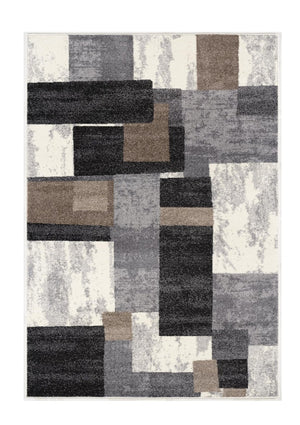 HomeRoots 4' Modern Abstract Geometric Area Rug in Gray, Black, and Brown - Durable, Stain-Resistant Design 4x6 390303