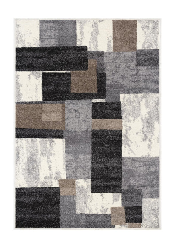 HomeRoots 4' Modern Abstract Geometric Area Rug in Gray, Black, and Brown - Durable, Stain-Resistant Design 4x6 390303