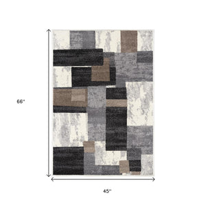 HomeRoots 4' Modern Abstract Geometric Area Rug in Gray, Black, and Brown - Durable, Stain-Resistant Design 4x6 390303