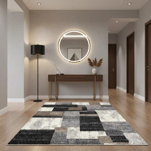 HomeRoots 4' Modern Abstract Geometric Area Rug in Gray, Black, and Brown - Durable, Stain-Resistant Design 4x6 390303