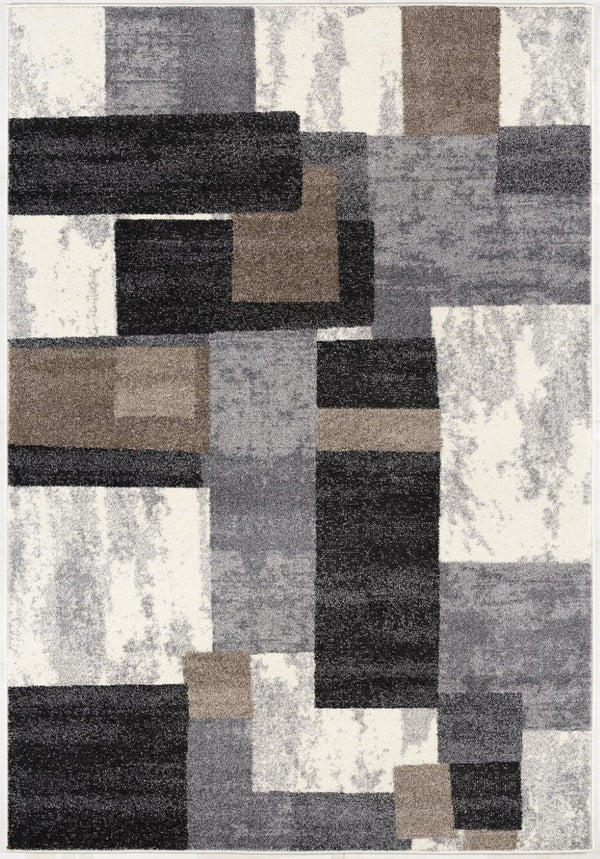 HomeRoots 4' Modern Abstract Geometric Area Rug in Gray, Black, and Brown - Durable, Stain-Resistant Design 7x10 390306