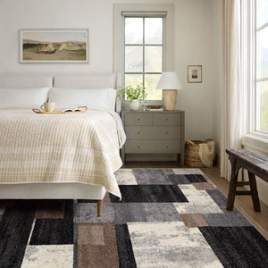 HomeRoots 4' Modern Abstract Geometric Area Rug in Gray, Black, and Brown - Durable, Stain-Resistant Design 7x10 390306