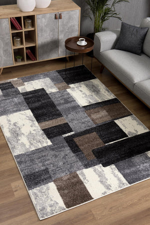 HomeRoots 4' Modern Abstract Geometric Area Rug in Gray, Black, and Brown - Durable, Stain-Resistant Design 8x11 390307