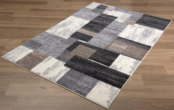 HomeRoots 4' Modern Abstract Geometric Area Rug in Gray, Black, and Brown - Durable, Stain-Resistant Design 8x11 390307