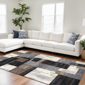 HomeRoots 4' Modern Abstract Geometric Area Rug in Gray, Black, and Brown - Durable, Stain-Resistant Design 8x11 390307