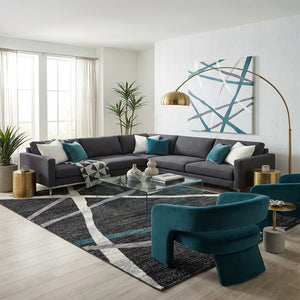 HomeRoots 4' Distressed Black and Gray Abstract Area Rug - Luxurious High Pile, Durable, Perfect for Modern Spaces 4x6 390308