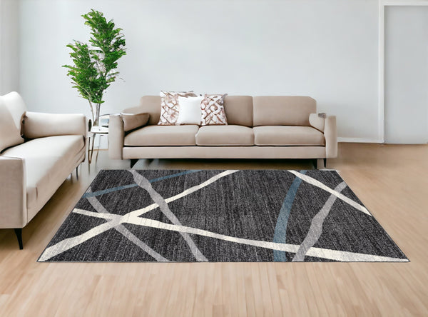 Homeroots 8' X 11' Distressed Black And Gray Abstract Area Rug  Polyester 390312