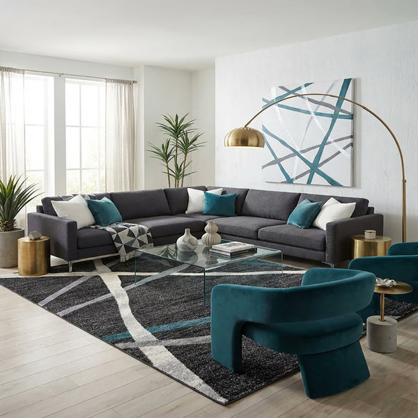 HomeRoots 4' Distressed Black and Gray Abstract Area Rug - Luxurious High Pile, Durable, Perfect for Modern Spaces 8x11 390312