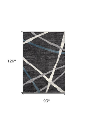 HomeRoots 4' Distressed Black and Gray Abstract Area Rug - Luxurious High Pile, Durable, Perfect for Modern Spaces 8x11 390312