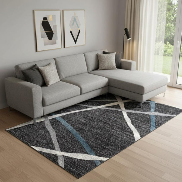 HomeRoots 4' Distressed Black and Gray Abstract Area Rug - Luxurious High Pile, Durable, Perfect for Modern Spaces 8x11 390312