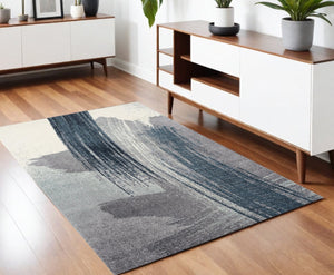 HomeRoots 4' Blue and White Abstract Shag Area Rug - Soft Power Loomed Design for Modern Home Décor and Comfort 4x6 390313