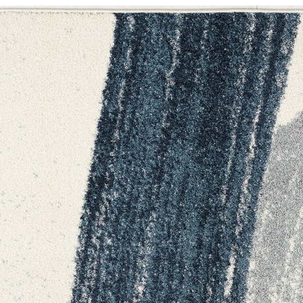 HomeRoots 4' Blue and White Abstract Shag Area Rug - Soft Power Loomed Design for Modern Home Décor and Comfort 7x10 390316