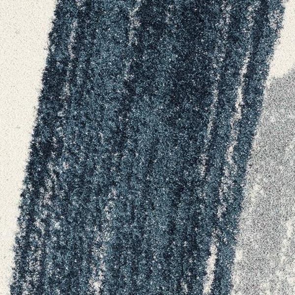 HomeRoots 4' Blue and White Abstract Shag Area Rug - Soft Power Loomed Design for Modern Home Décor and Comfort 8x11 390317