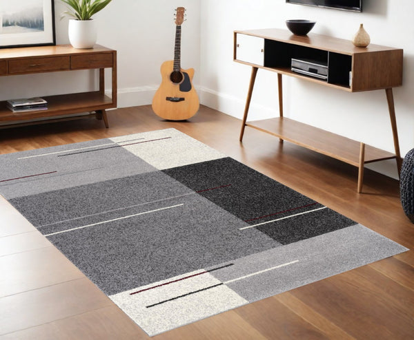 HomeRoots 4' Modern Geometric Area Rug - Stylish Gray Design with Plush High Pile for High-Traffic Spaces 4x6 390318