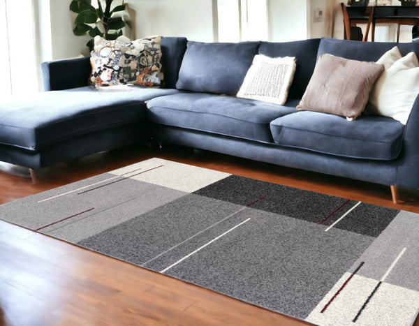 HomeRoots 4' Modern Geometric Area Rug - Stylish Gray Design with Plush High Pile for High-Traffic Spaces 7x10 390321